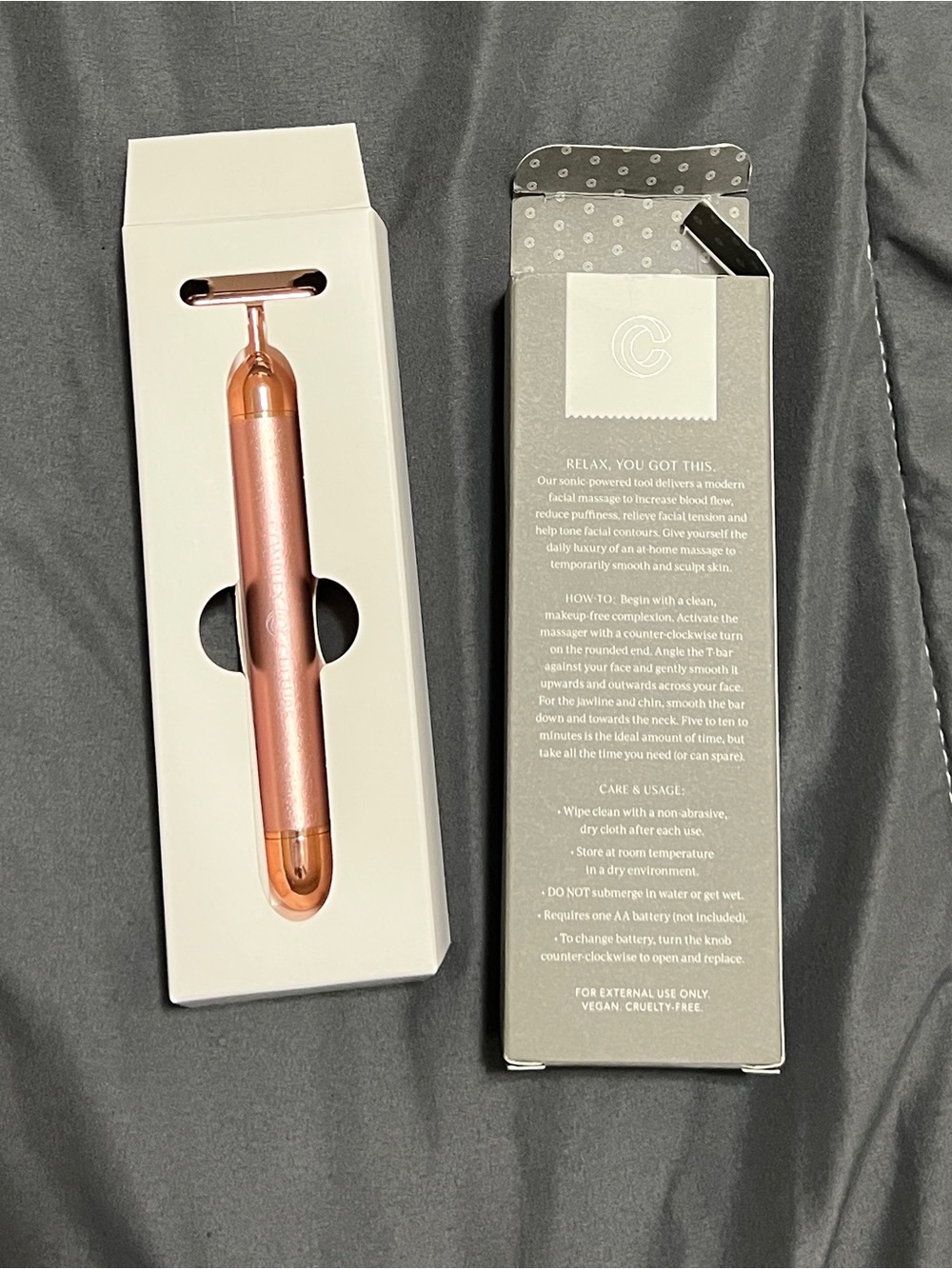 Complex Culture Sonic T-bar Face Massager Rose Gold In Box Vegan Beauty Tool